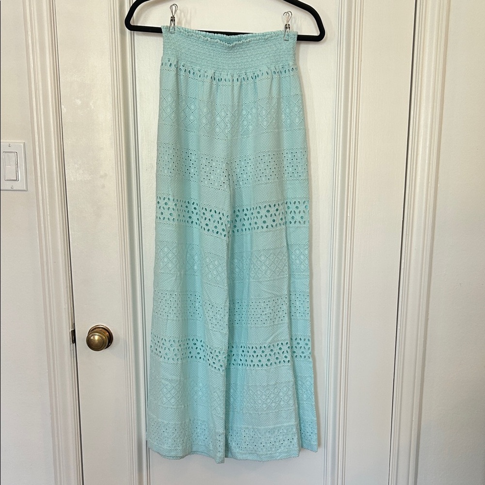 Alice + Olivia Light Blue Lace Pattern Wide Leg Pants